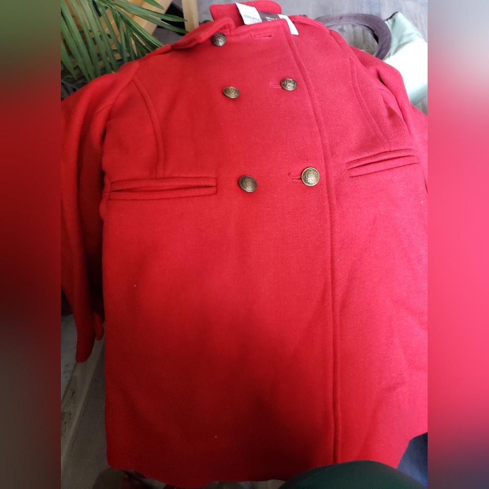 Girls Chic Red Double-Breasted Coat